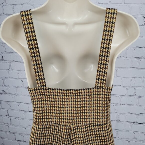 Zara Trafaluc Brown Yellow Houndstooth Square Neck Wide Leg Cropped Jumper Small - Picture 6 of 11